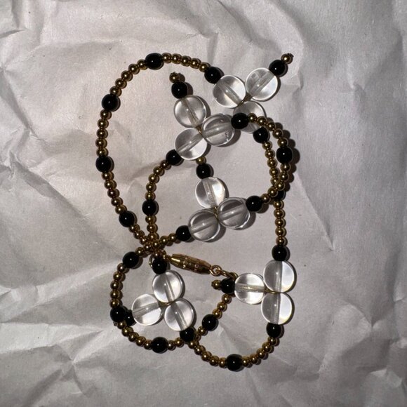 15" Black and Clear Beaded Necklace with Gold-tone Accents - Picture 6 of 8